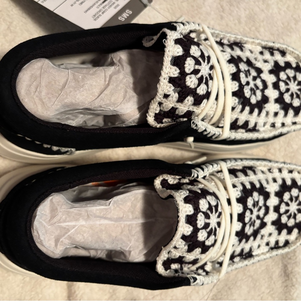 Hey Dude Black and White Crochet Flats